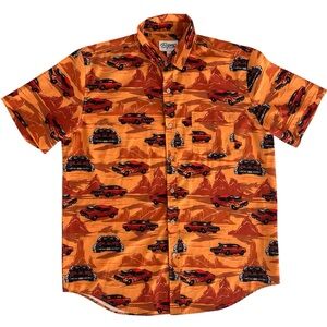 EPMO Muscle Car & Desert Print Short Sleeve Button Down - Rust Orange Large